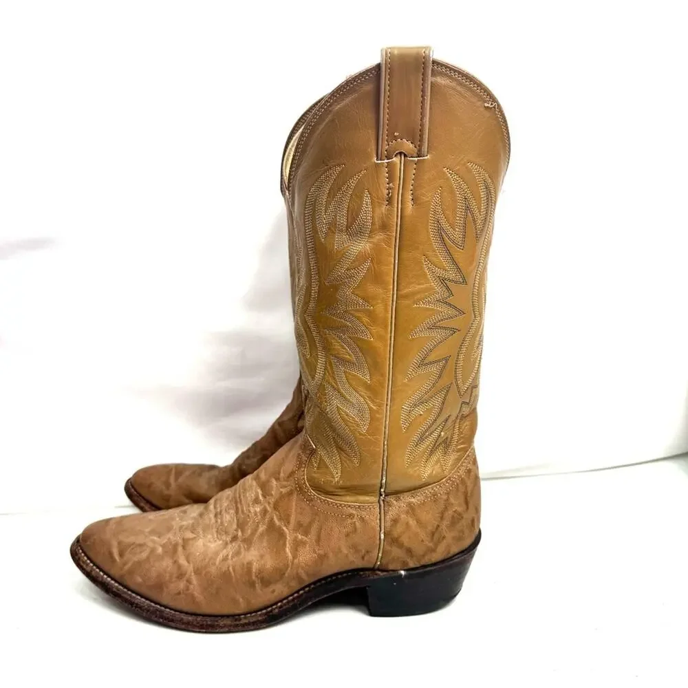 Justin Mens Cowboy Boots Tan Exotic Leather Western Men’s Size 7 D